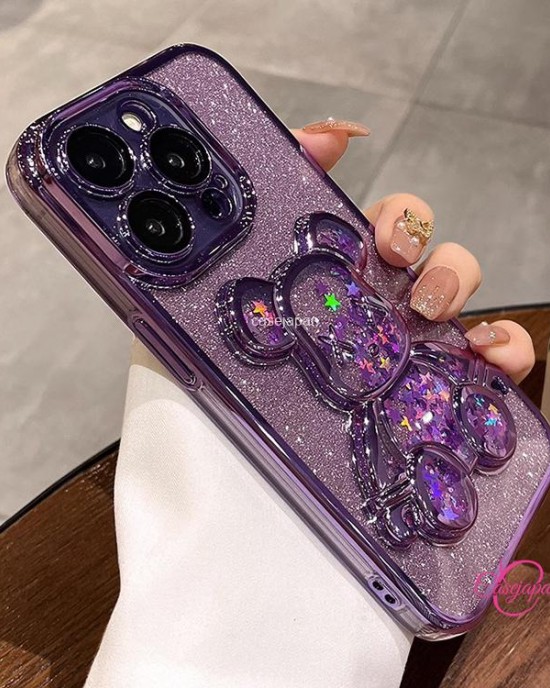 Iphone 15 14 携帯電話ケースに適した立体流砂クマ新しい透明ハイエンド Iphone 15 14 携帯電話ケースに適した立体流砂クマ新しい透明ハイエンド